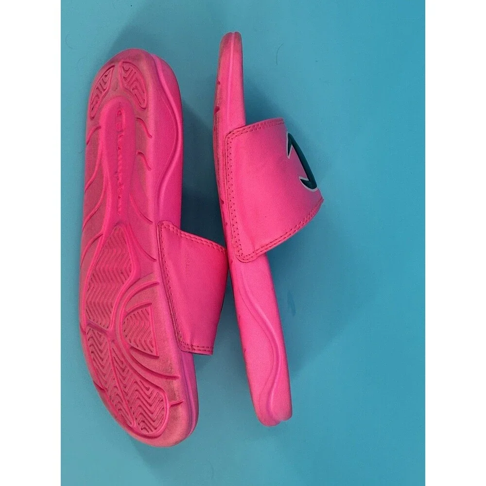 Champion Mega Slide Big C Kids Size 2Y Hot Pink Black Logo Sandals